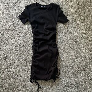 Zara Black Ribbed Side Ruched Mini Dress